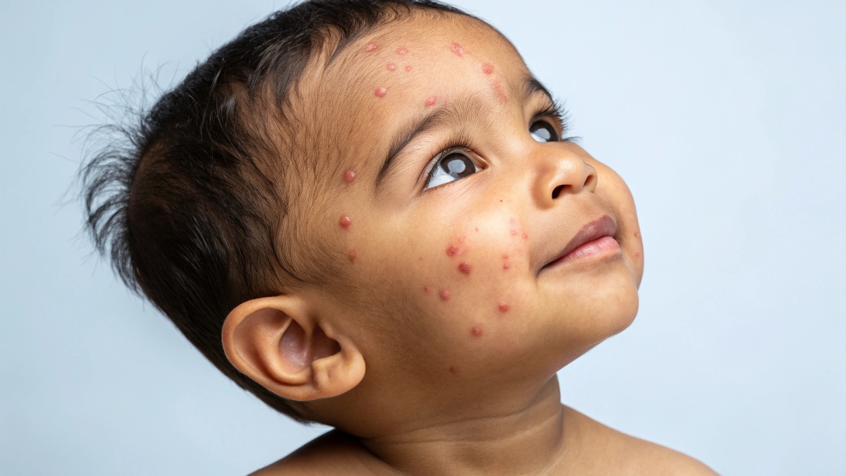 Pediatric acne dermatology consultation in progress